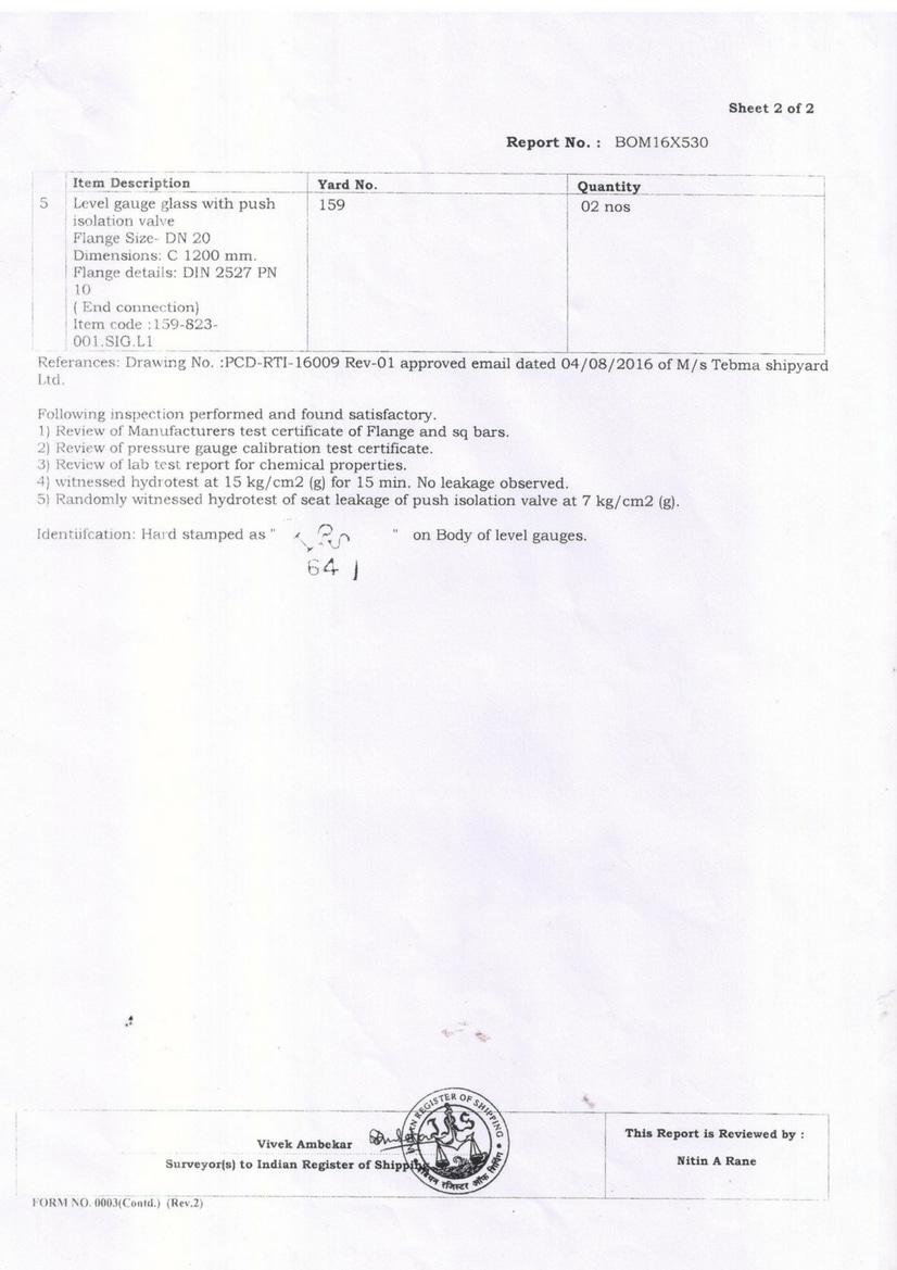Indian Register of Shipping Certificate
