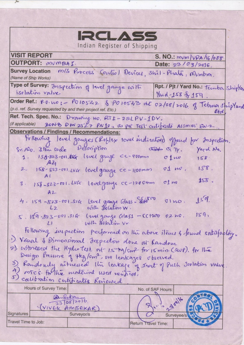 Indian Register of Shipping Certificate