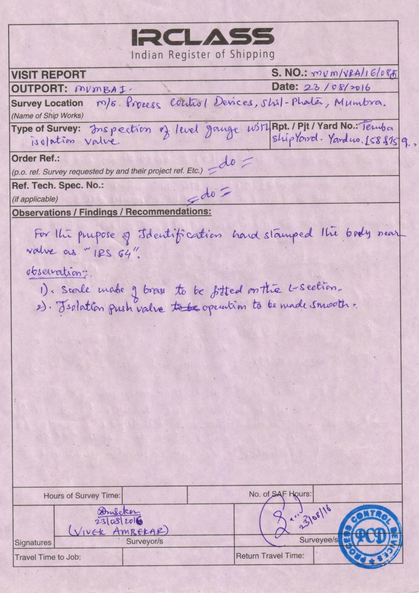 Indian Register of Shipping Certificate